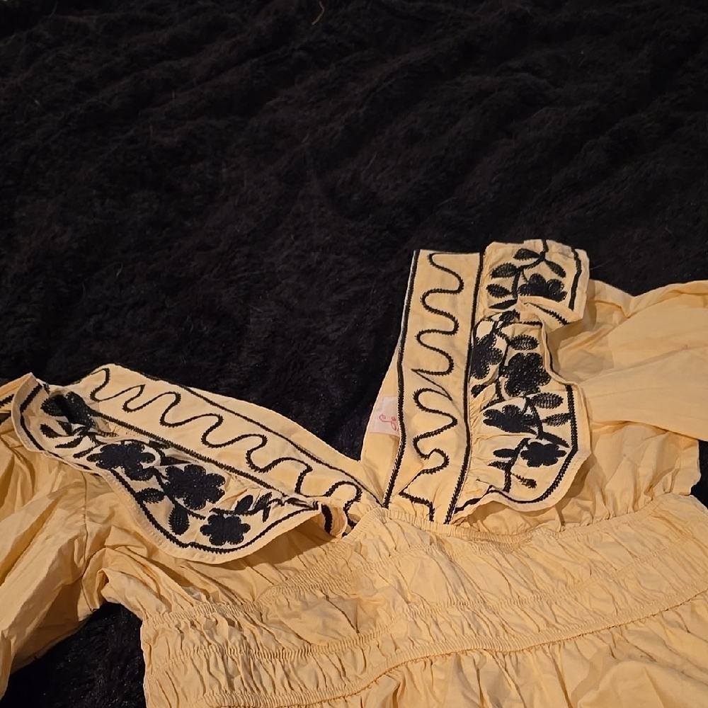 Yellow Blouse with Black Embroidery